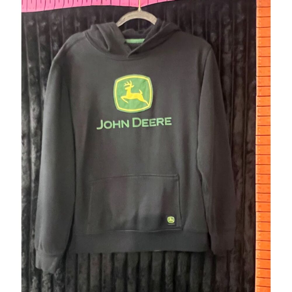 John Deere Youth Large 10/12 Black Pullover Hoodie Green Yellow Logo